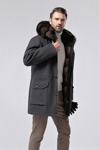 Vêtements d'extérieur à manches longues pour hommes <span class=keywords><strong>Manteau</strong></span> en <span class=keywords><strong>laine</strong></span> et fourrure de zibeline avec poches à capuche détachables <span class=keywords><strong>Manteau</strong></span> en fourrure de zibeline - Product Image 4