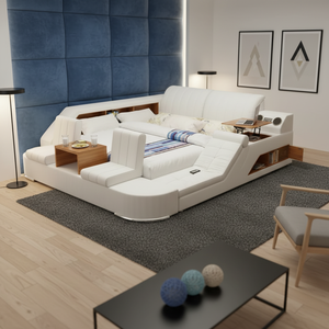 New Design Modern Bedroom Smart <b>Bed</b> Storage Leather <b>Bed</b> Multifunction <b>Bed</b> Furniture With Usb Charge and Speaker M021 Genuine Lea - Product Image 4