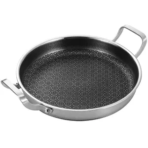 Double Ear Pan Stainless Steel Double Handle Pans Home Cooking Pot Frying Picnic Plates Cookware Hot Pot Flat Bottom Dry Pot