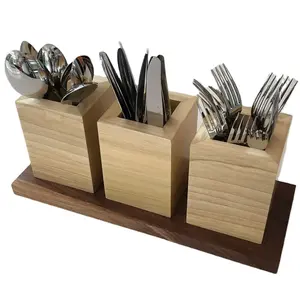 JUNJI çatal bıçak kabı mutfak sayacı katı ahşap Modern ahşap gereçler depolama tutucu mutfak alet düzenleyici