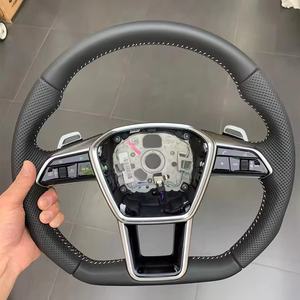 Orientamento a fondo piatto traforato in pelle per <span class=keywords><strong>Audi</strong></span> A6 A7 C8 2019-aggiornamento 2024 S6 S7 RS 6 RS 7 volante quadrato sportivo - Product Image 1