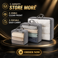 Sacs de rangement pliables en tissu avec fenêtre transparente, grande capacité, cubes de rangement de voyage à fermeture éclair, organisateur de valise