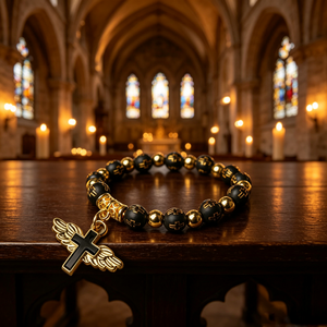 Collier religieux catholique en bois avec perles et croix plaquée argent, en alliage ABS/Zinc, mini perles phosphorescentes, vente en gros, pièce maîtresse - Product Image 3
