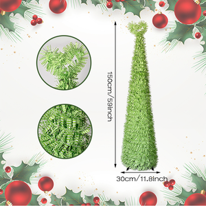 Árbol <span class=keywords><strong>de</strong></span> Navidad <span class=keywords><strong>de</strong></span> 1.5 Metros con Rayas Verdes, Decoración Festiva para Interiores y Exteriores, Plegable y Compactable - Product Image 2