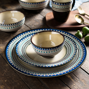 Service de table en céramique, assiette de pâtes, soupe et riz, bol de couleur blanche ou bleue en relief - Product Image 2