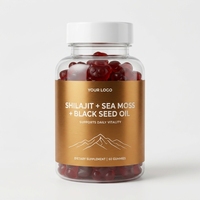 Complément alimentaire en bonbons gélifiés Shilajit pour hommes, provenant de l'Himalaya, avec algues marines, huile de graines noires, boost d'énergie et de minéraux fulviques, 60 gummies, 180g, OEM ODM