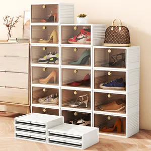 New Factory Price Wholesale Stacking Foldable Shoe Storage Box Clear Plastic Display Folding Sneaker Storage Box