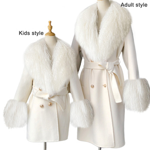 Gabardina Larga de Lujo para <span class=keywords><strong>Mujer</strong></span>, con Doble Abotonadura, Cuello de Piel Auténtica de Cordero Mongol, Transpirable, de Doble Cara, para Invierno, Venta al por Mayor - Product Image 6