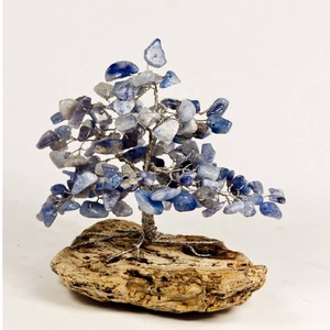 Árbol de la vida de sodalita alambre Bonsai escultura de madera base de curación de cristal figurita labrada árbol Solar arte decoración regalos - Product Image 3