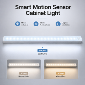 Rechargeable Motion <b>Sensor</b> <b>LED</b> Cabinet <b>Light</b>, 3 Color Temperature Stepless Dimmable Type-C Under Cabinet <b>Light</b> - Product Image 1