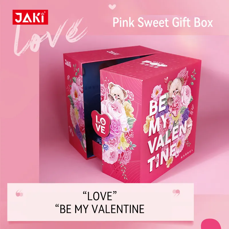 JAKI DIY mainan bata bongkar pasang untuk anak-anak, set mainan blok bangun kartun beruang merah muda kecil Hari Valentine Wanita