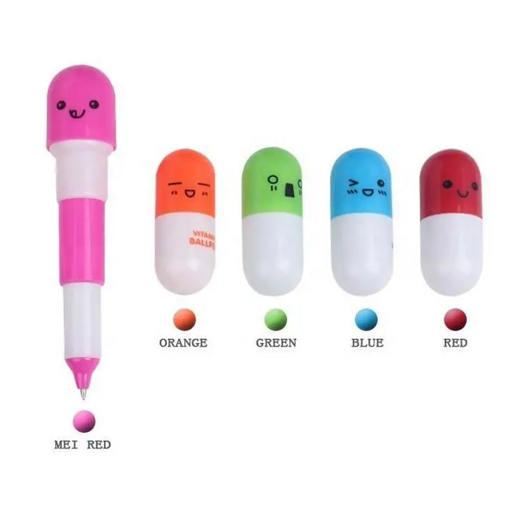 Capsule Pen Wholesale Promotion Toy Vitamin Ballpoint Pen Cheap Capsule Pens with Lovely Face