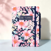 Carnet A5 en cuir PU style floral, reliure thermique, couverture rigide, avec élastique, idéal pour les voyages et les cadeaux, en promotion