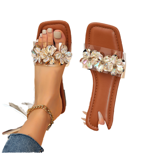 2026 Summer Outdoor Korean Square-Toe Slip-On <b>Sandals</b> Medium Thick-Soled Casual Slides Transparent Strap <b>Flat</b> Fashion Trend - Product Image 3