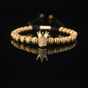Bracelet en acier inoxydable plaqué or 18 carats tressé à la main pour homme, motif ananas perlé, vente en gros de luxe - Product Image 1