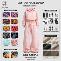 Ensemble de jogging pour femme Star Flame Bling : Sweat à capuche court entièrement zippé et pantalon large taille haute à cordon élastique pour la vente en gros