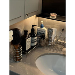 Étagère de rangement de salle de bain en acier inoxydable, organisateur de comptoir rectangulaire, porte-brosse à dents, plateau à cosmétiques, design minimaliste, durable - Product Image 2