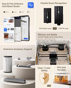Atomstack P1 5W diode với 1.2W hồng ngoại kép Laser Engraver xách tay với R6 360 ° tự động xoay con lăn engraves cốc bóng - Product Image 2