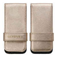 Pochette à pinceaux de maquillage en PU grainé or champagne avec sangle auto-agrippante, portable, durable et élégante, sac de rangement pour maquillage