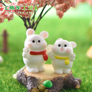 ตุ๊กตากระต่ายคู่น่ารักทิวทัศน์ตุ๊กตากระต่ายสีขาวตกแต่งสวนแบบทำมืออุปกรณ์ตกแต่งเรซิ่นขนาดเล็ก - Product Image 5