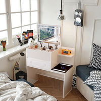 Coiffeuse LED en chêne massif de style nordique, 4 tiroirs, ensemble de coiffure moderne blanc, éclairage intégré, rangement pour chambre à coucher, organisation du maquillage, hôtel