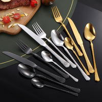 Ensemble de couverts martelés en acier inoxydable 410 Dingyong pour hôtels et restaurants, 24 pièces (couteau, fourchette, cuillère) au design nordique