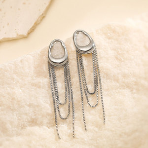 Fashion Wholesale <b>Fine</b> 14k 18k Gold Plated 316L Stainless Steel Tassel Drop Dangle Gold <b>Earrings</b> for Women - Product Image 4