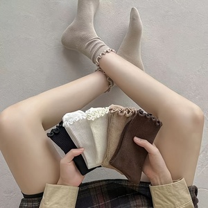 <span class=keywords><strong>Chaussettes</strong></span> mi-mollet en coton à volants pour femme, couleur unie, respirantes, décontractées, <span class=keywords><strong>avec</strong></span> logo personnalisé - Product Image 4