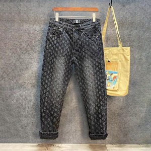 Pantalones Largos de Mezclilla Tejida para Hombre, Estilo Retro Jacquard con Pequeños Rasgaditos, de Pierna Recta, Tendencia de Verano, Marca de Moda Urbana, Exportación Transfronteriza - Product Image 3