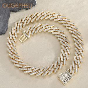 OUGEPHELI 17mm Hip Hop Iced Out Rectángulo CZ Zircon Collar De Cadena Cubana Eslabones Cubano Collar Miami Cuban Link Chain - Product Image 1