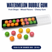 Vente en gros de boules de chewing-gum à la pastèque, saveurs fruitées assorties, en boîte tiroir mince, pour fêtes d'anniversaire d'enfants