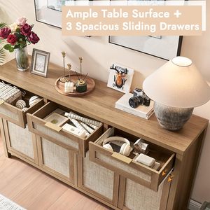 Buffet de salon en rotin style bohème et farmhouse avec étagères réglables, 4 <span class=keywords><strong>portes</strong></span> et <span class=keywords><strong>3</strong></span> tiroirs - Durable et peu encombrant - Product Image 2