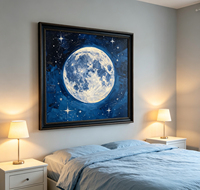 Peinture à l'huile Céleste Lune et Étoiles, Peinture Murale Géante Peinte à la Main, Paysage Lunaire sur Toile pour Décoration de Chambre