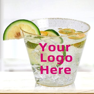 Custom LOGO 9oz Clear BPA Free Plastic Cups Gold Rim <strong>Wine</strong> Glasses for Glitter Fancy Party Cocktail Wedding Drinking <strong>Tumblers</strong> - Product Image 1