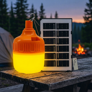 Ampoule LED rechargeable d'urgence avec télécommande, DC5V-6V, 100W, ∅10,5cm, charge USB/panneau solaire, batterie 1800mAh avec panneau solaire 3W - Product Image 1