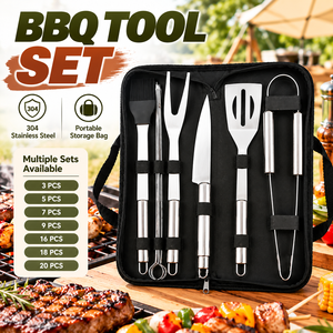 Ensemble d'outils de barbecue en acier inoxydable avec sac de transport Oxford, kit d'ustensiles de grillade pour le camping, les pique-niques et le jardin - Product Image 1