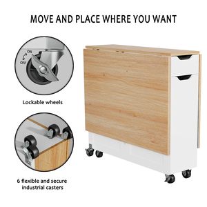 <span class=keywords><strong>Mesa</strong></span> de Comedor Plegable Moderna Personalizada OEM que Ahorra Espacio con Cajones y Estantes de Almacenamiento, 6 Ruedas, Material de Papel para Cocinas Pequeñas - Product Image 6