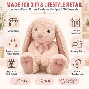 Peluche <span class=keywords><strong>Coniglio</strong></span> Rosa con Orecchie Lunghe e Morbide, Finta Pelliccia <span class=keywords><strong>di</strong></span> <span class=keywords><strong>Coniglio</strong></span>, Personalizzabile OEM ODM, Vendita all'Ingrosso e al Dettaglio, 25cm - Product Image 6