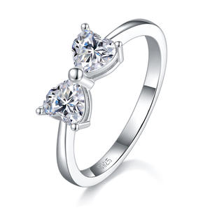 Anillo de Plata de Ley S925 con Doble Corazón y Moissanita VVS, Joyería de Fábrica, para Mamá, Mujer, 12/15 - Product Image 1