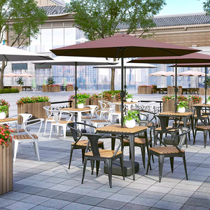 Ensemble de table et de chaises en fer forgé pour l'extérieur, <span class=keywords><strong>restaurant</strong></span> et hôtel modernes, résistant à l'eau, durable, mobilier commercial pour 6 personnes - Product Image 3
