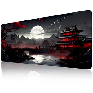 แผ่นรองเมาส์ลายพระจันทร์เต็มดวงริมแม่น้ำญี่ปุ่น สีดำแดง ขนาดใหญ่พิเศษ XXL สำหรับเล่นเกมส์ ใช้กับคีย์บอร์ด และตกแต่งโต๊ะทำงาน - Product Image 3