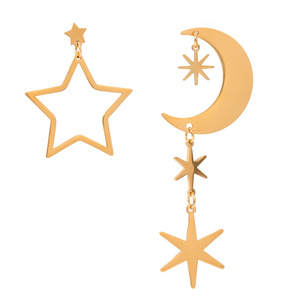 Drop <b>Earrings</b> Star <b>Moon</b> 18K Gold Stainless Steel Hollow Geometric Party Jewelry - Product Image 1