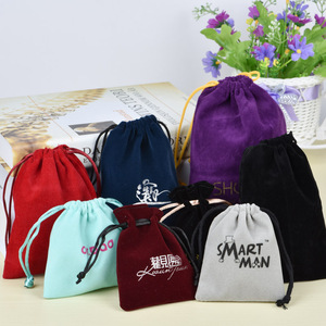 <b>Large</b> Portable Soft Suede Pouch Custom Velvet Drawstring Dust Bag with logo Printed - Product Image 3