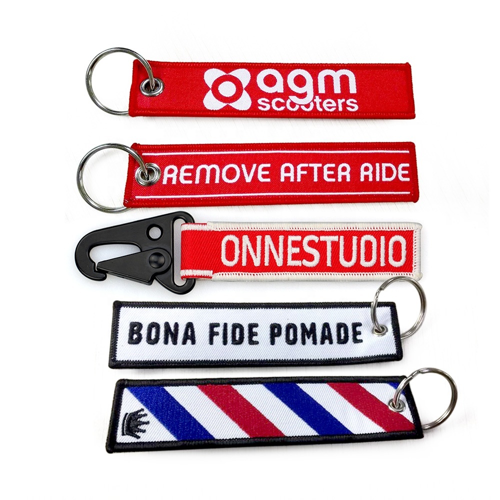 Personalized Wholesale Custom Fabric Embroidery Patch Key Ring Tag Embroidered Key Chain Keyring Keychain