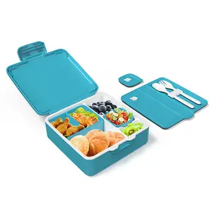 Japanese Style Blue Single Layer Lunch Box Bento Custom Printing Plastic Airtight Food Storage Sealed Lids Rectangle PP Material