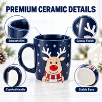 Vaisselle de Noël bleu marine avec impression personnalisée de rennes de Noël, tasse en céramique OEM ODM