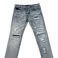 Jean en denim pour homme coupe slim, style Hip Hop Y2K vintage, délavé, avec patchwork et appliques, artisanat intensif