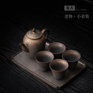 Retro <b>Ceramics</b> Kung Fu <b>Tea</b> Set One <b>Pot</b> Four Cups Coarse Pottery Simple Style Homestay Gift <b>Tea</b> Set - Product Image 1