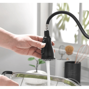 Robinet de cuisine design moderne, monocommande avec douchette extractible, à poser sur plan, en acier inoxydable noir, 1 trou - Product Image 3