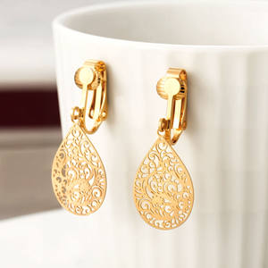American promotion cross-border earrings fashion personality drop-shaped hollow earrings without ear hole ear <b>clip</b> jewelry - Product Image 4